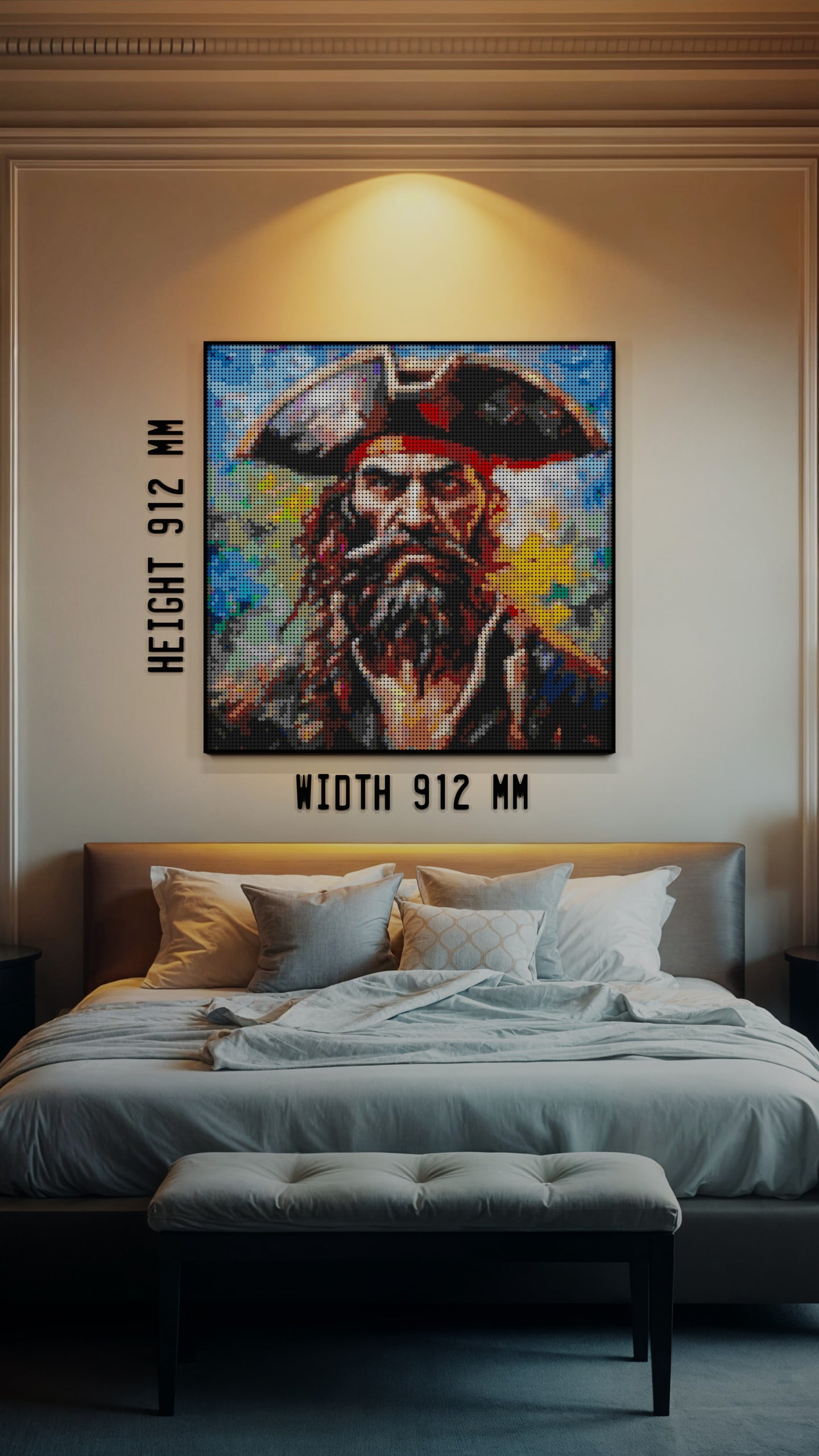 Captain Dreadheart LEGO® Style mosaic wall art made from colorful plastic bricks